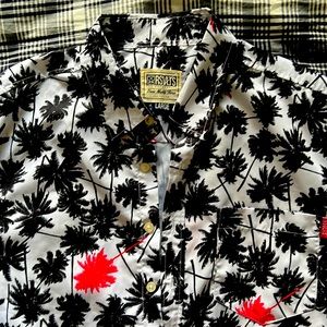 White and black RSVLTS Hawaiian shirt, 100% polyester.